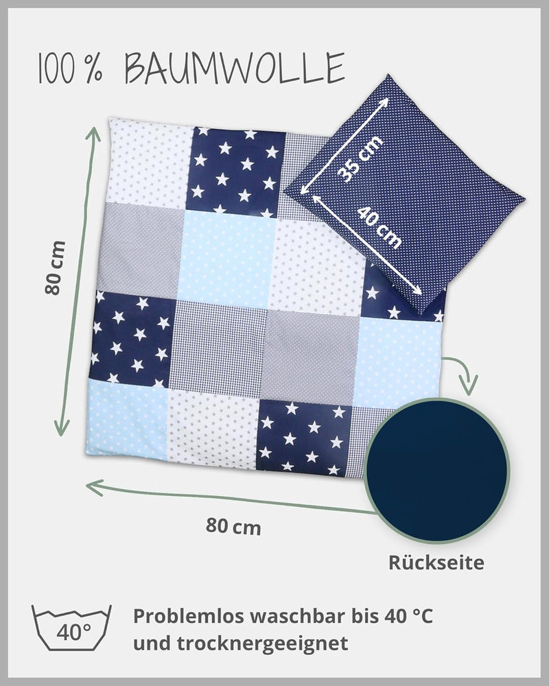 ULLENBOOM ® Baby Bettwäsche aus 100% Baumwolle (OEKO-TEX), 80x80 cm Blau Hellblau Grau - 2-teilig (S