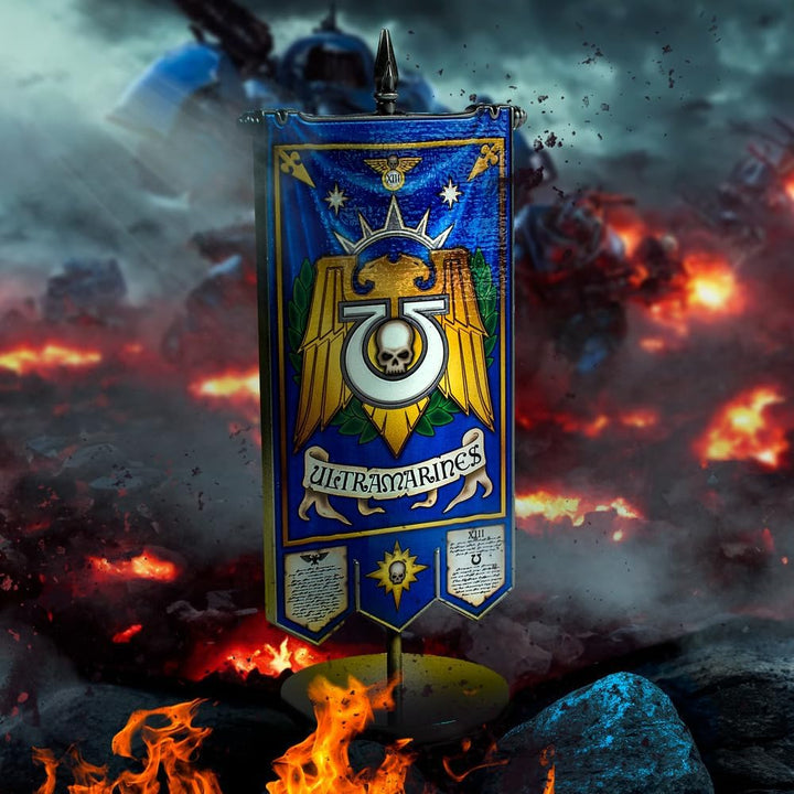 Warhammer 40000 Ultramarines Metall-Banner - Kapitel-Wappen Standfahne - Schreibtisch Regal Dekorati