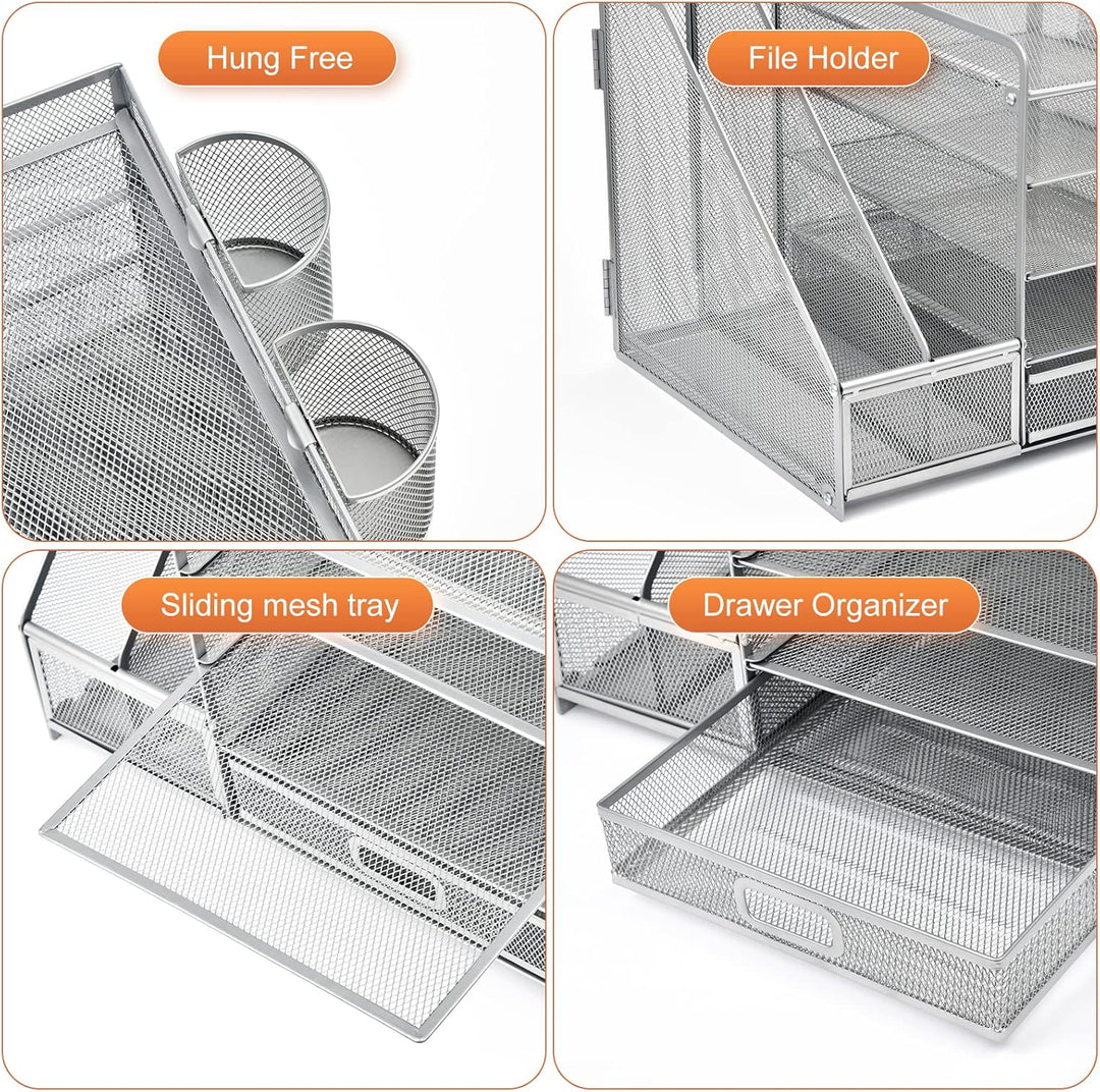 Marbrasse Schreibtisch Organizer mit Aktenhalter, 5 Ebenen Papier Briefablage mit Schublade und 2 St