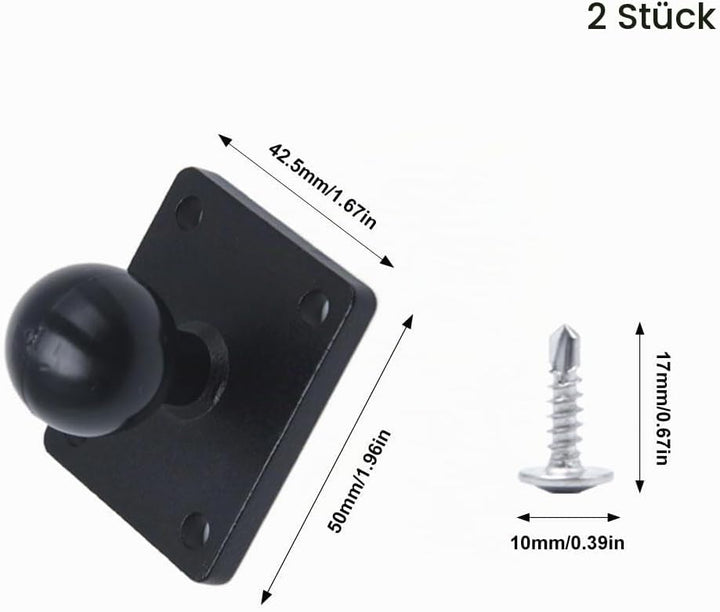2 Stück 1 Zoll Handy Kugelverbindung mit Quadratischer Basis Kugelkopf Halterung Aluminium Handyhalt