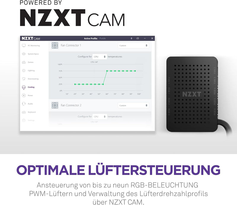 NZXT RGB & Fan Controller - AC-CRFR0-B1-6 RGB-Beleuchtungskanäle - 3 Lüfterkanäle - Anpassung der RG