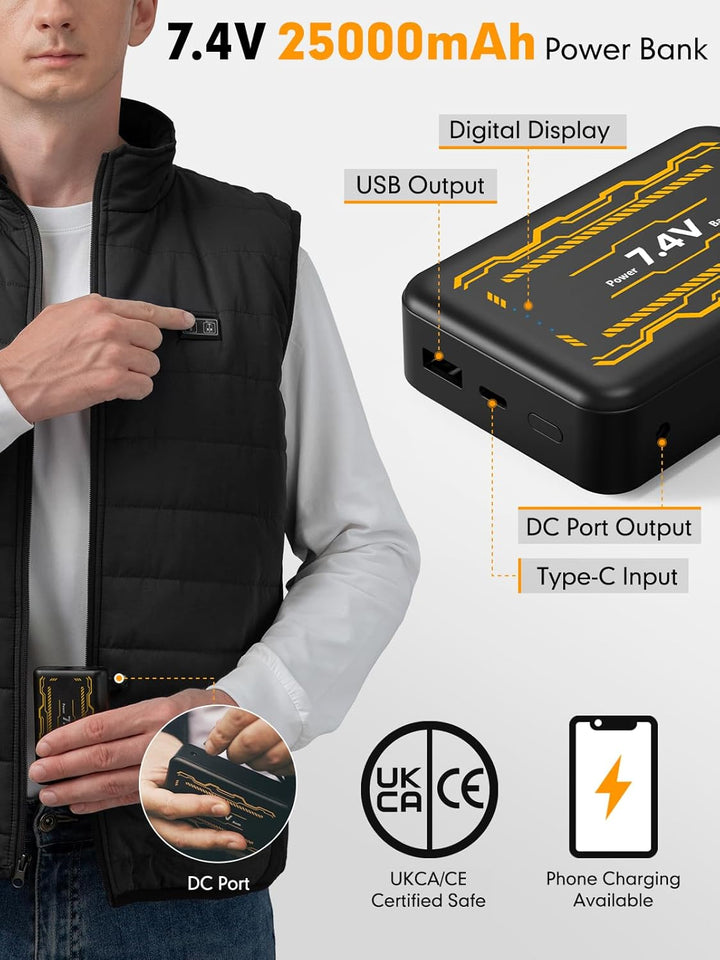 Beheizbare Weste, Heizweste für Damen Herren, Beheizte Jacke, Heizjacke mit Powerbank, 7.4V/5.0V Wär
