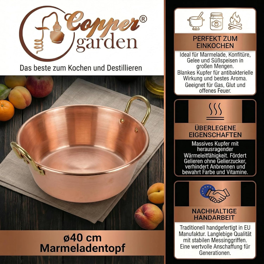 CopperGarden Sossen- & Marmeladentopf 18 Liter I Kochtopf aus Kupfer mit 40 cm Durchmesser I grosser