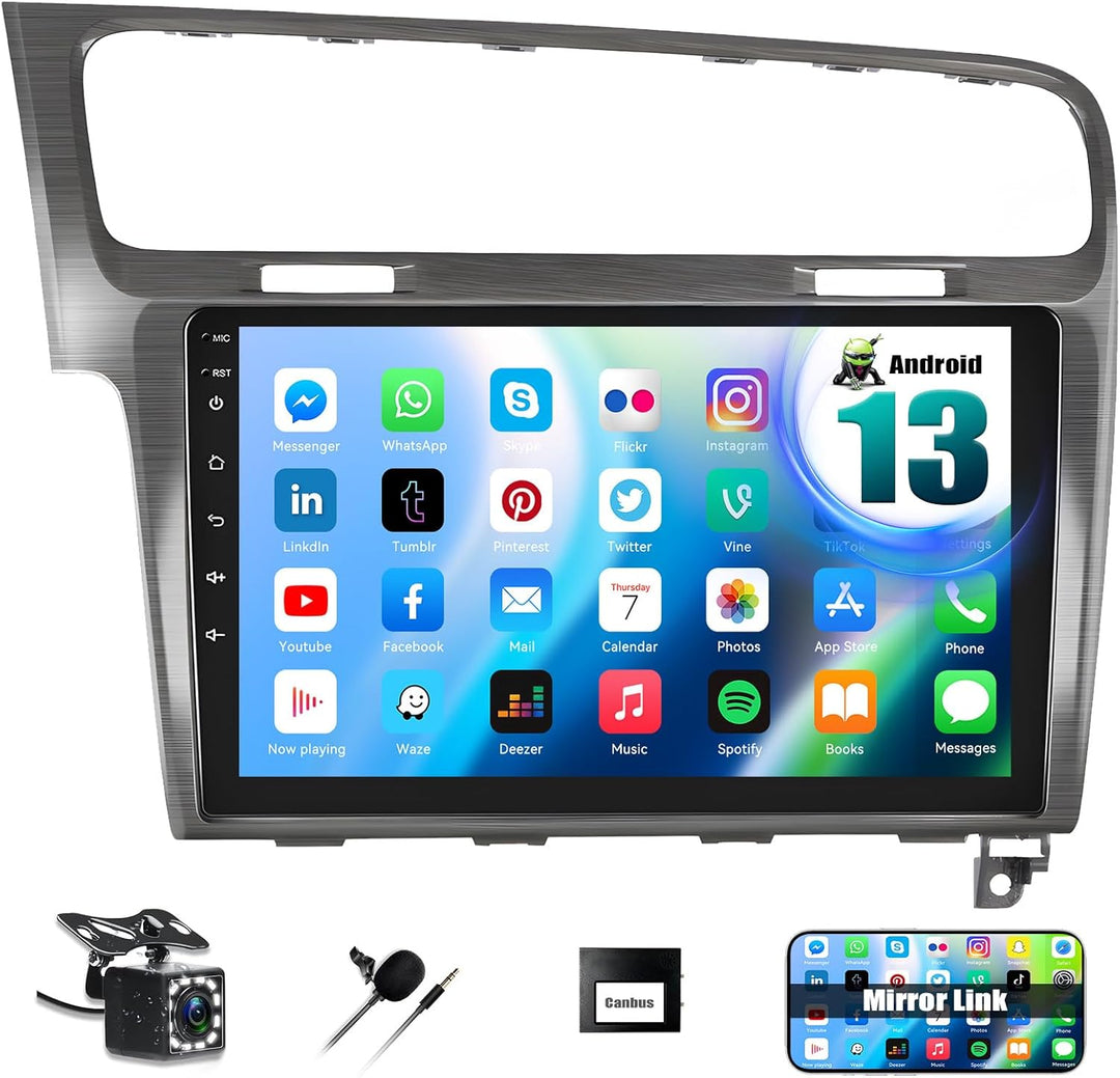 CAMECHO Android 11 Autoradio für VW Golf 7 2013 2014 2015 2016 2017 2018,Doppel Din Radio 10 Zoll Bi