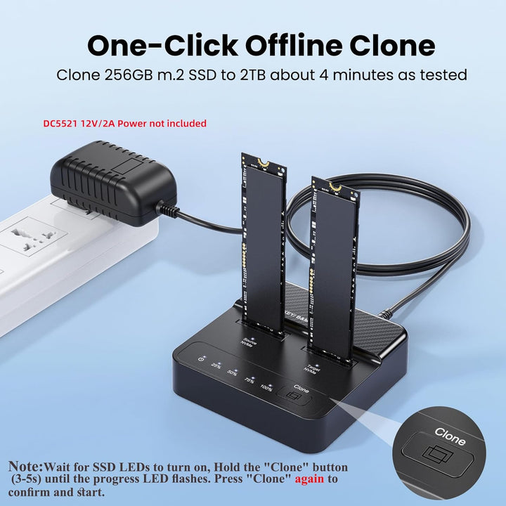 cablecc Dual-Bay Cloner 20 Gbit/s NVME M.2 NGFF M-Key auf USB-C One-Click Offline Clone Backup Gehäu
