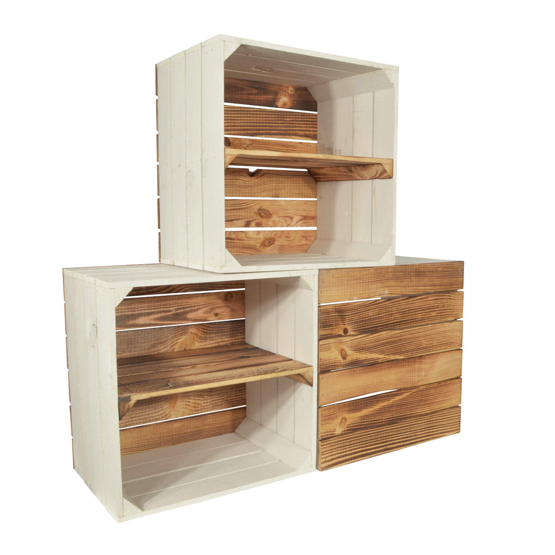 3 Set Weinregal Wino aus Holz - Greta Geflammt 1x Regal Holzkiste 3 1x Geflammt Regal, 3 1x Geflammt