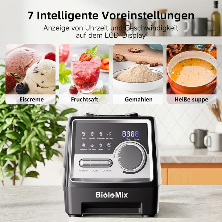 BioloMix 1500W Hochleistungsmixer Smoothie Maker und 2,6 l grossvolumiger BPA Freier Behälter Mit 6