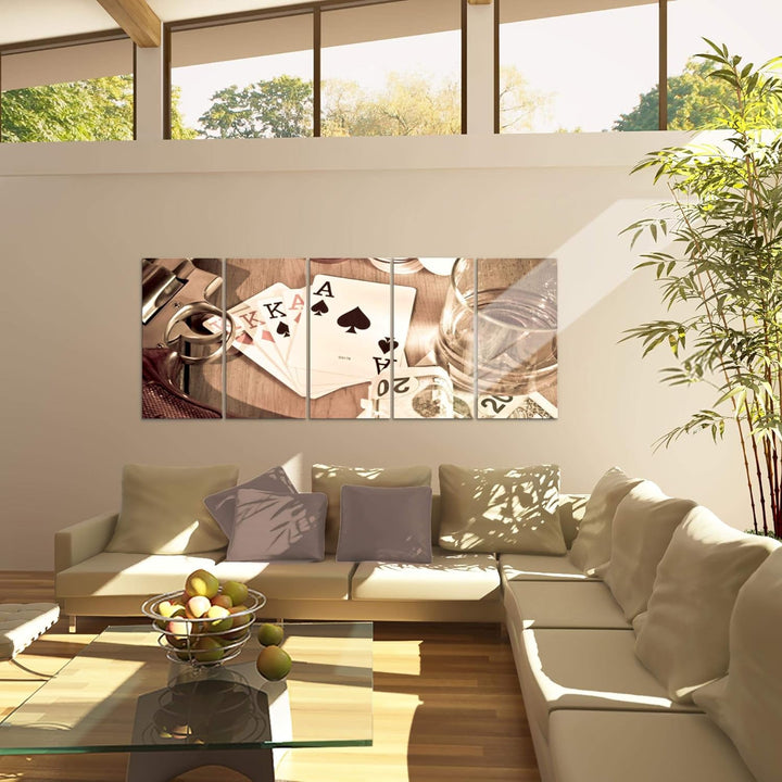 Runa Art Wandbild XXL Poker Whiskey Wohnzimmer Schlafzimmer 200 x 80 cm Braun 5 Teilig - Made in Ger