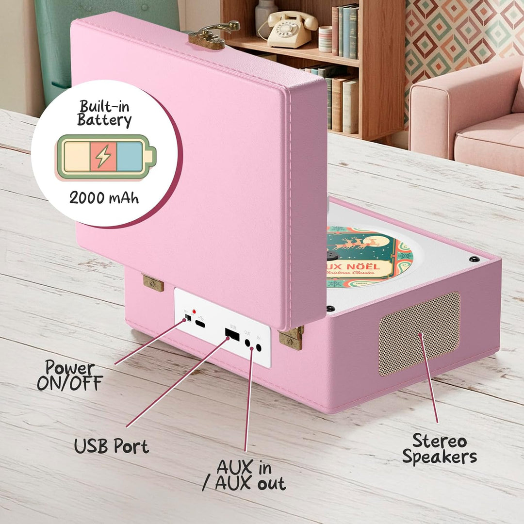 KLIM Retro CD Player – Tragbarer CD-Player mit Lautsprecher, Bluetooth-Empfänger, AUX, USB, Akku, Re