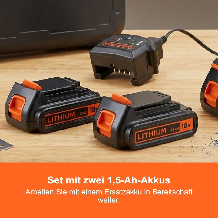 BLACK+DECKER 18V 2G Bohrschrauber, 2 Gänge, 11-Positions-Kupplung, 40Nm Drehmoment, 2x 1,5Ah Akkus,