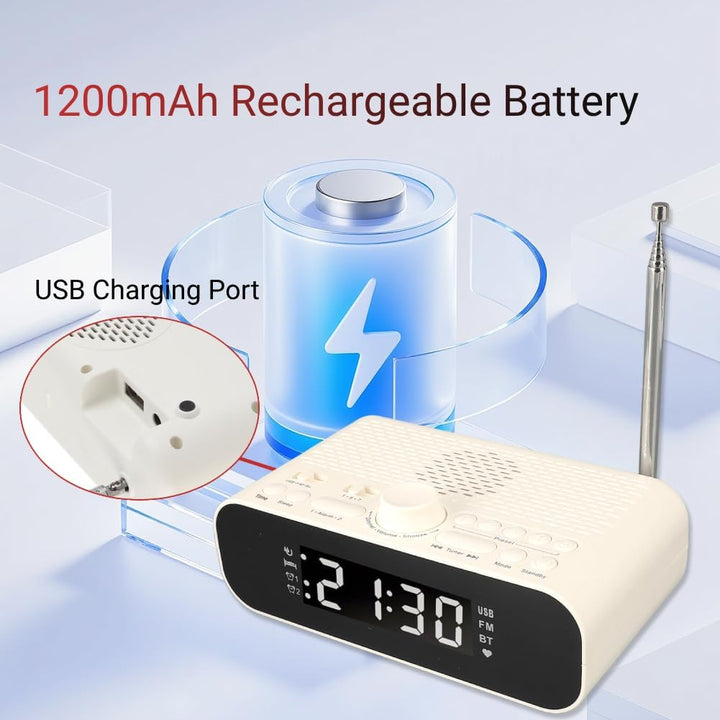 Digitaler Radiowecker, Dual Wecker, Lautsprecher, UKW Radio mit USB Ladeanschluss, 5.0 Verbindung, L