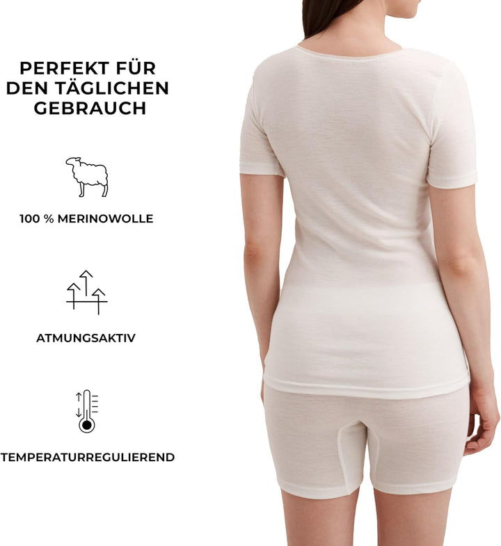 DILLING Damen Merino Wolle T-Shirt – Oberteil Aus 100% Bio Merinowolle – Atmungsaktives Kurzarmshirt