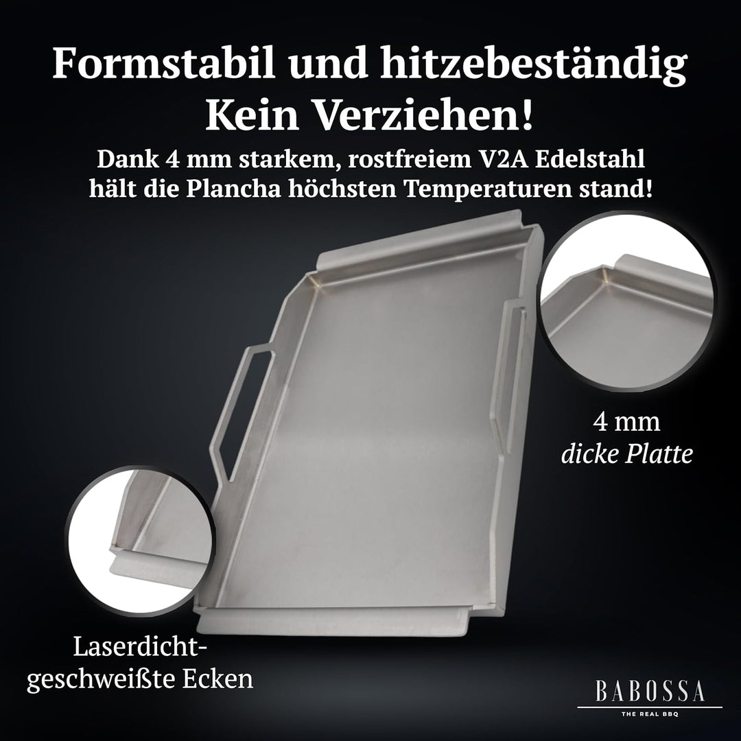 BABOSSA Premium Einsatzpfanne/Plancha kompatibel mit allen Rösle Modellen | 45x23.5cm | Massiv, verz