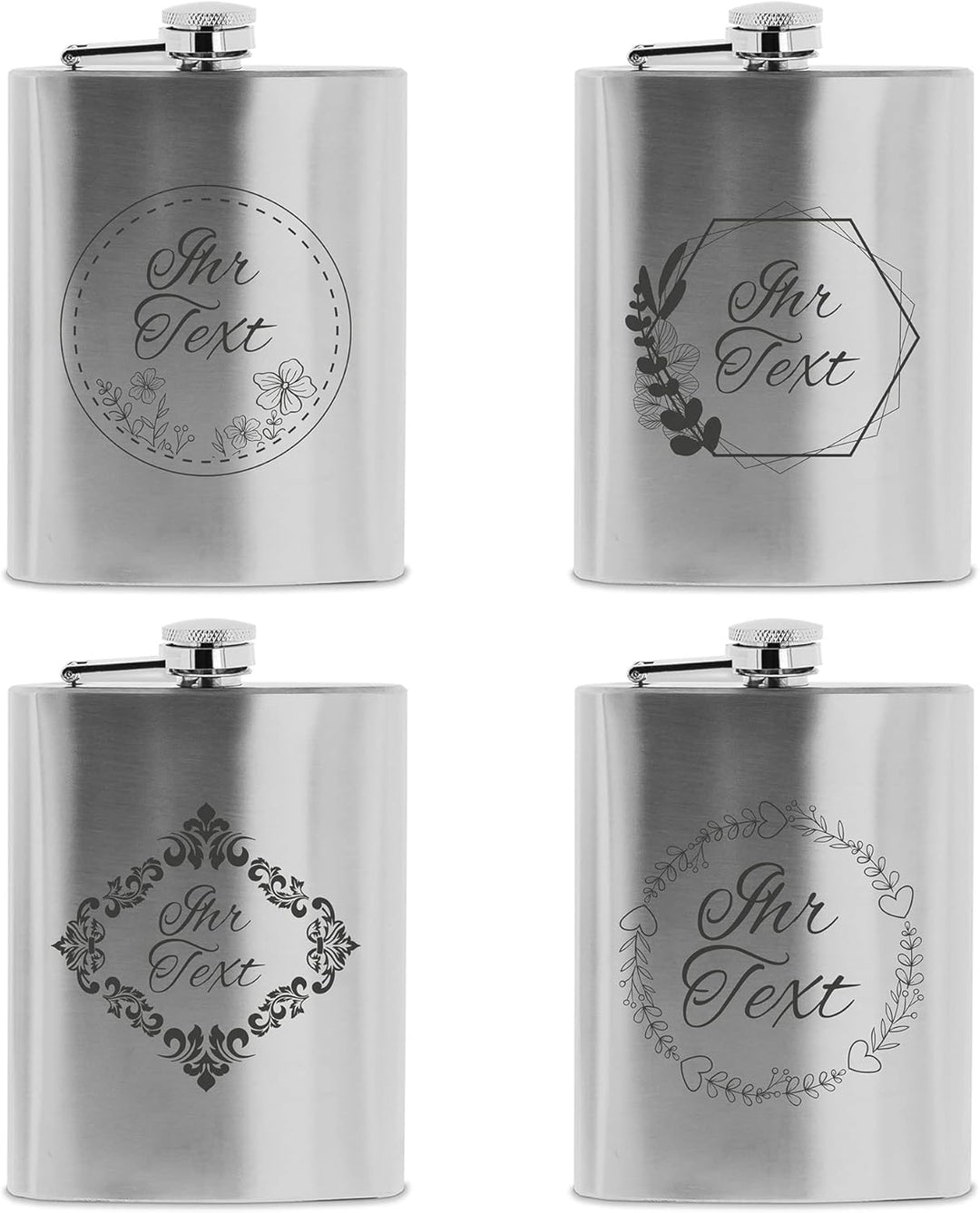 stempel-fabrik – personalisierbarer Flachmann aus Edelstahl mit Name – Motiv Ornament – Taschenflasc