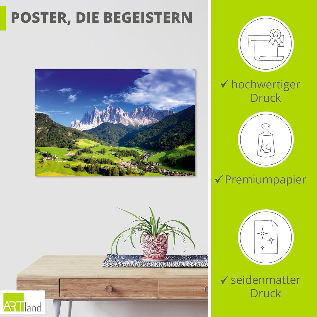 ARTland Poster Kunstdruck Wandposter Bild ohne Rahmen 120x80 cm Querformat Alpenbilder Landschaft Be