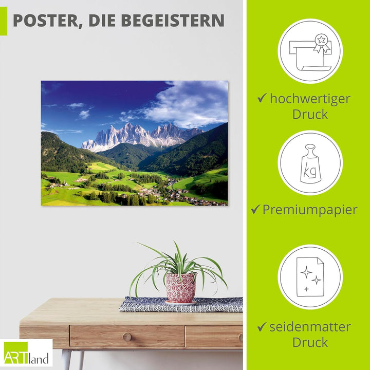 ARTland Poster Kunstdruck Wandposter Bild ohne Rahmen 120x80 cm Querformat Alpenbilder Landschaft Be
