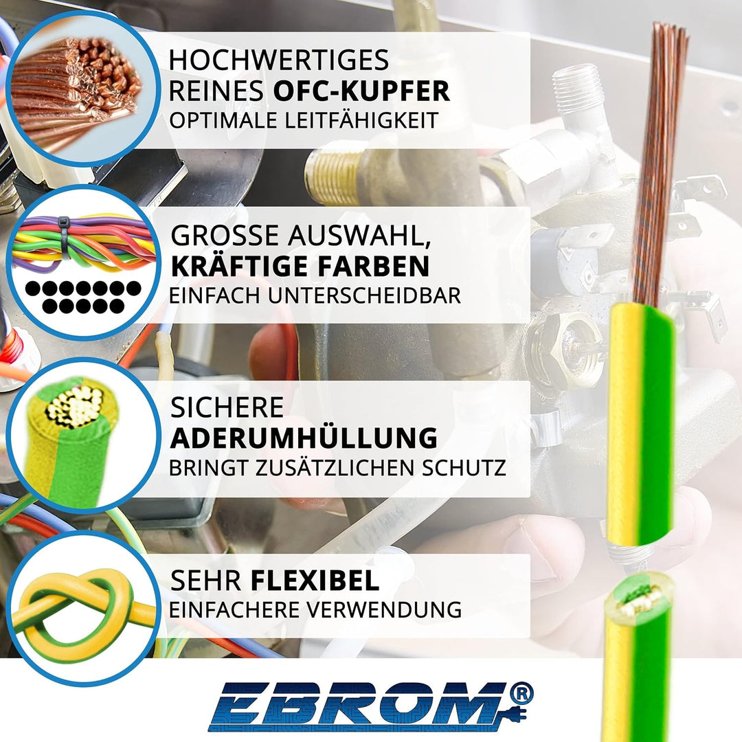 EBROM Aderleitung Erdungskabel H07V-K grün/gelb 16 mm², Ihre Länge 70 Meter | 5 bis 100 Meter - FLEX