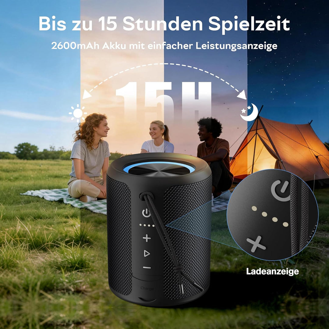 Bluetooth Lautsprecher, Tragbarer Lautsprecher Kabelloser mit IPX7 wasserdicht, Fantastischer Sound,