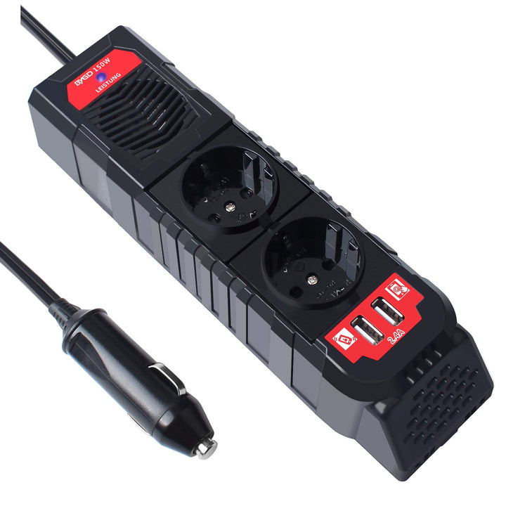 BYGD 150W Auto Spannungswandler Wechselrichter DC 12V auf 230V AC-Wandler mit 2 Ladesteckdosen und Z