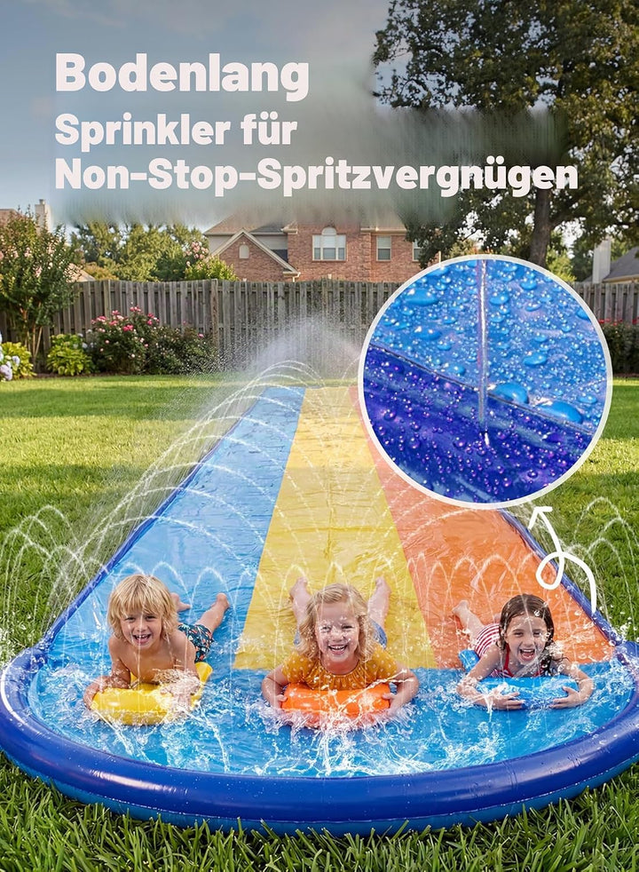 Sloosh 22,5ft/685,8cm Dreispurige Wasserrutsche mit 3 Bodyboards, Rasen-Wasserrutsche mit Outdoor-Sp