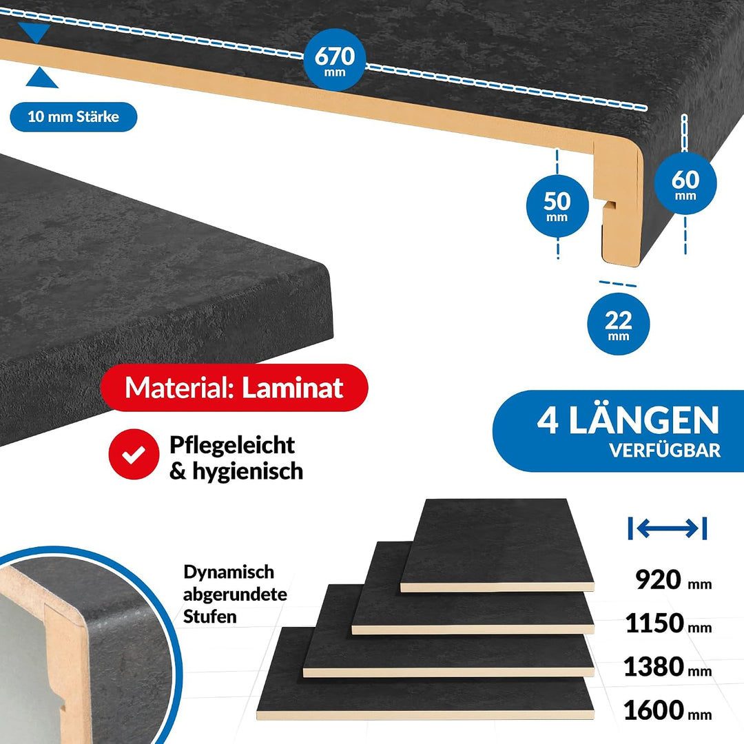Treppenstufen mit U-Profil [LED-kompatibel] Renovierungsstufen für die Treppe, Laminat-Stufen, Tritt