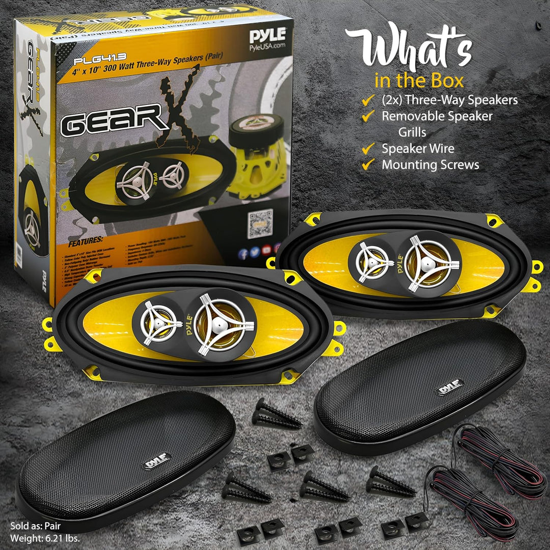 Pyle PLG41.3 4 x 10-Inch 300 W Three Way Car Audio Door Speaker 10 × 25 cm, 10 × 25 cm