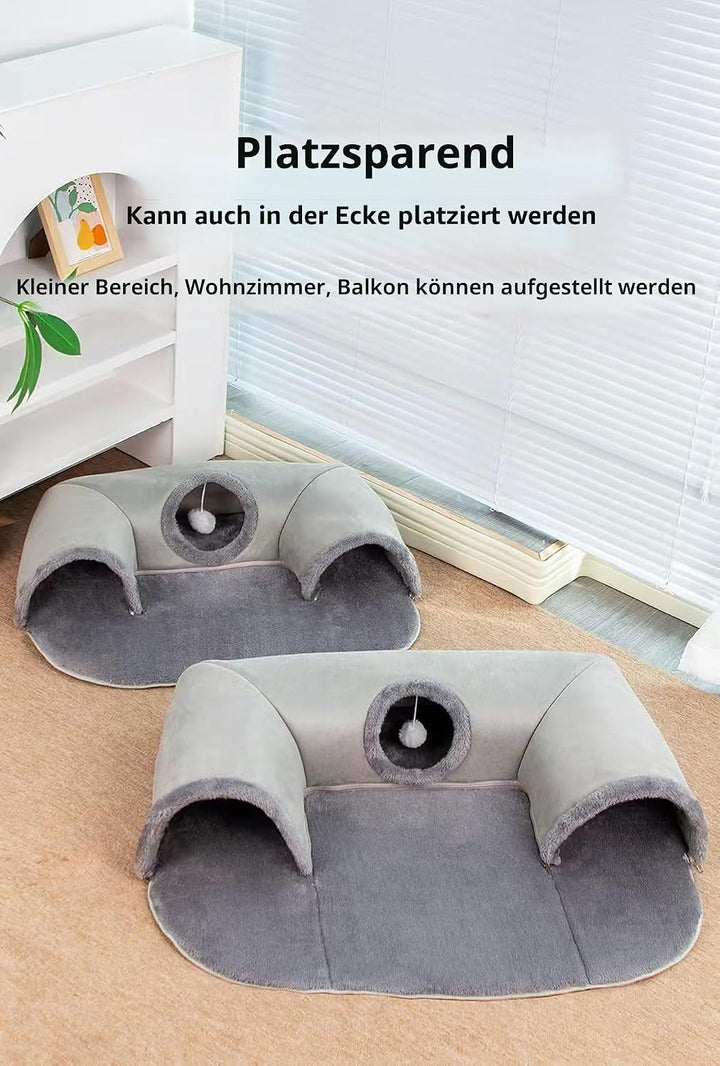 U-förmiger Katzentunnel, Katzenbett mit Spielrohr, waschbares und abnehmbares Versteckspielzeug, int