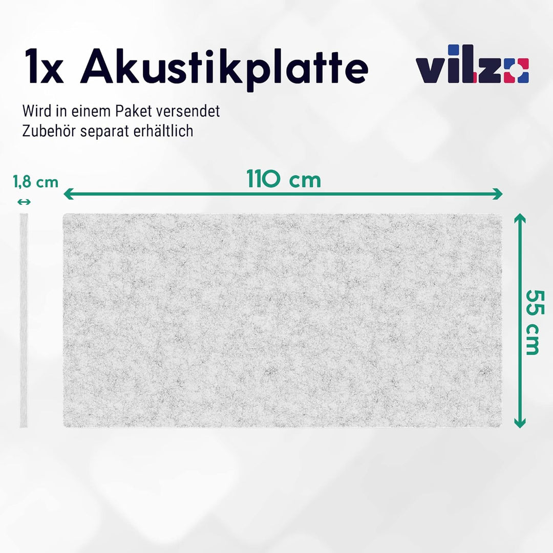 vilz modulares Akustikpaneel für Schreibtisch, Wand, Decke 110x55x1.8 cm - Schallschutz Akustikplatt