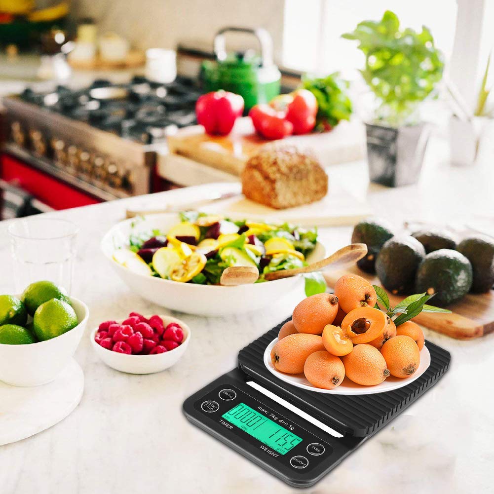 Fdit 3 kg/0,01 ° Elektronische LCD Digital Küche Lebensmittel Massstab Drip Kaffee Gewicht mit Timer