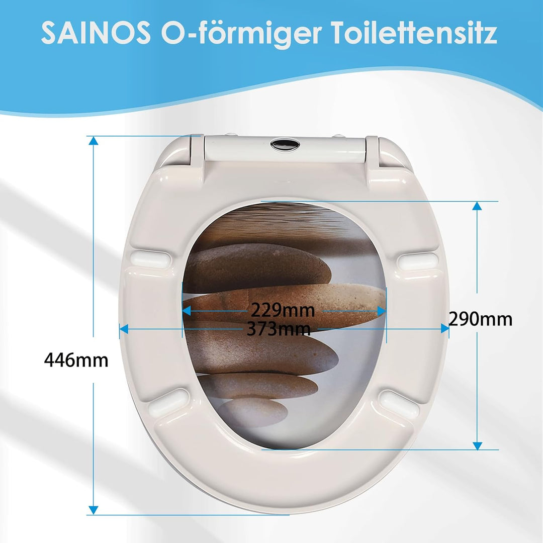 Duroplast-Toilettensitz, O-förmiger Toilettendeckel mit Soft-Close-Mechanismus, Edelstahlscharnier,