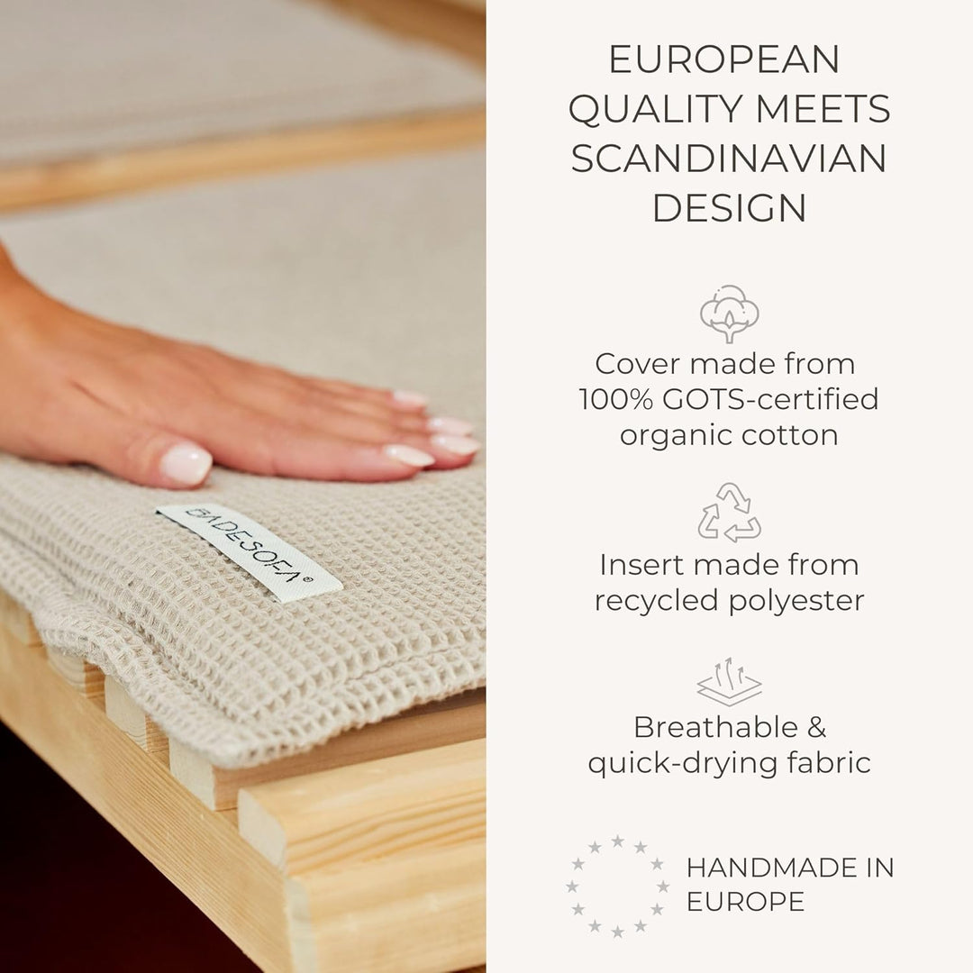 SAUNASOFA® von BADESOFA® | Extra bequeme Sauna-Matte mit Kissen | Einfacher Transport dank Tragegurt