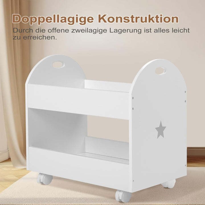Lestarain Spielzeugkiste mit Rollen, Kinderzimmer Regal, Spielzeugregal mit 2 Ebenen, bewegliches Au