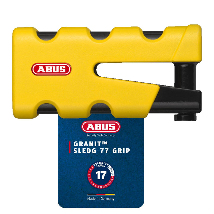 ABUS Bremsscheibenschloss Granit Sledg 77 grip yellow - Motorradschloss mit sicherem XPlus Zylinder