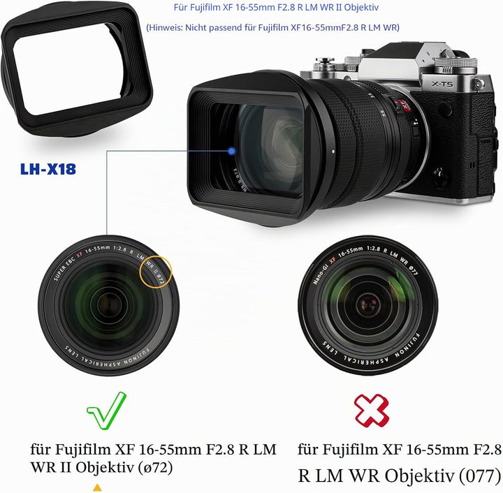 Haoge LH-X18 Gegenlichtblende mit Bajonettsockel für Fujifilm Fuji Fujinon XF 16-80 mm F4 R OIS WR X