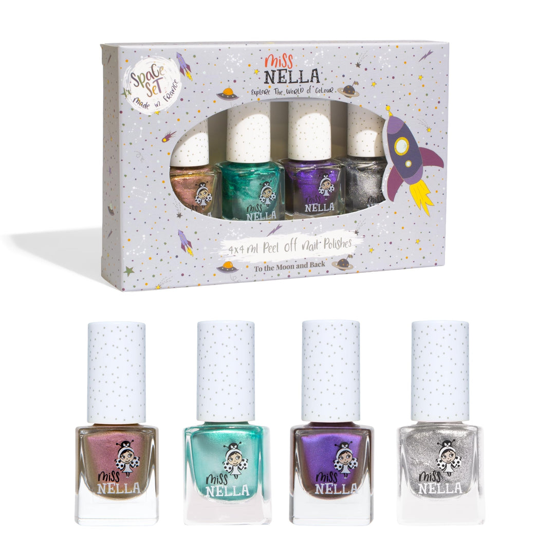 Miss Nella magische Safari Glitzer Nagellack 4er Set: rosa, rot Lila & blau, abziehbarer Nagellack s