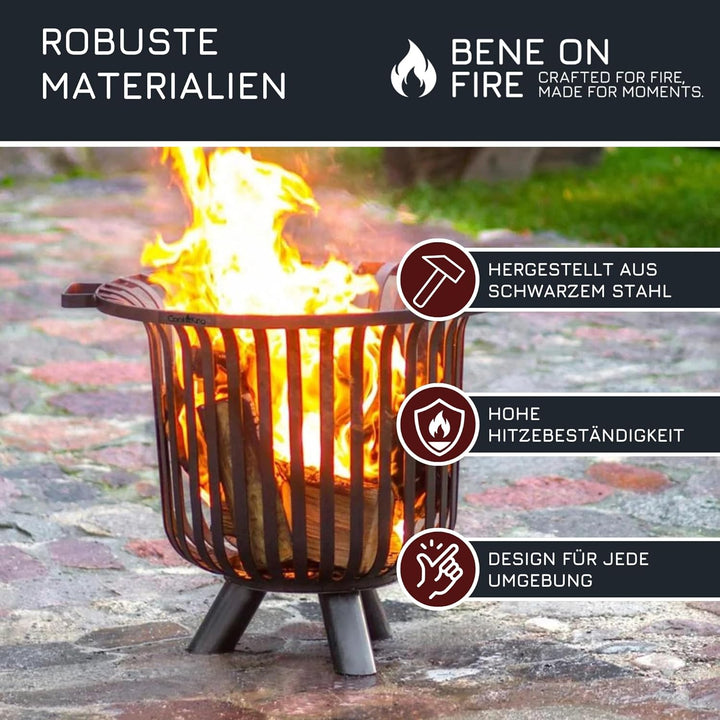 BENE ON FIRE Feuerschale rund Ø 60cm Tennessee aus Stahl | Feuerkorb für Garten | Feuerstelle mit Ko