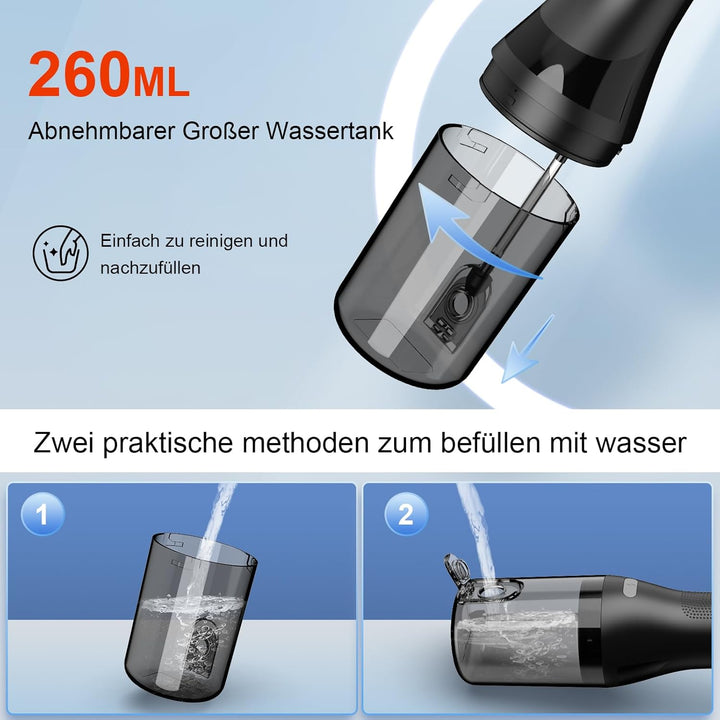 Munddusche Kabellos Elektrisch, Munddusche Testsieger 2025, 260ML Wassertank IPX7 Wasserdicht, 5 Mul