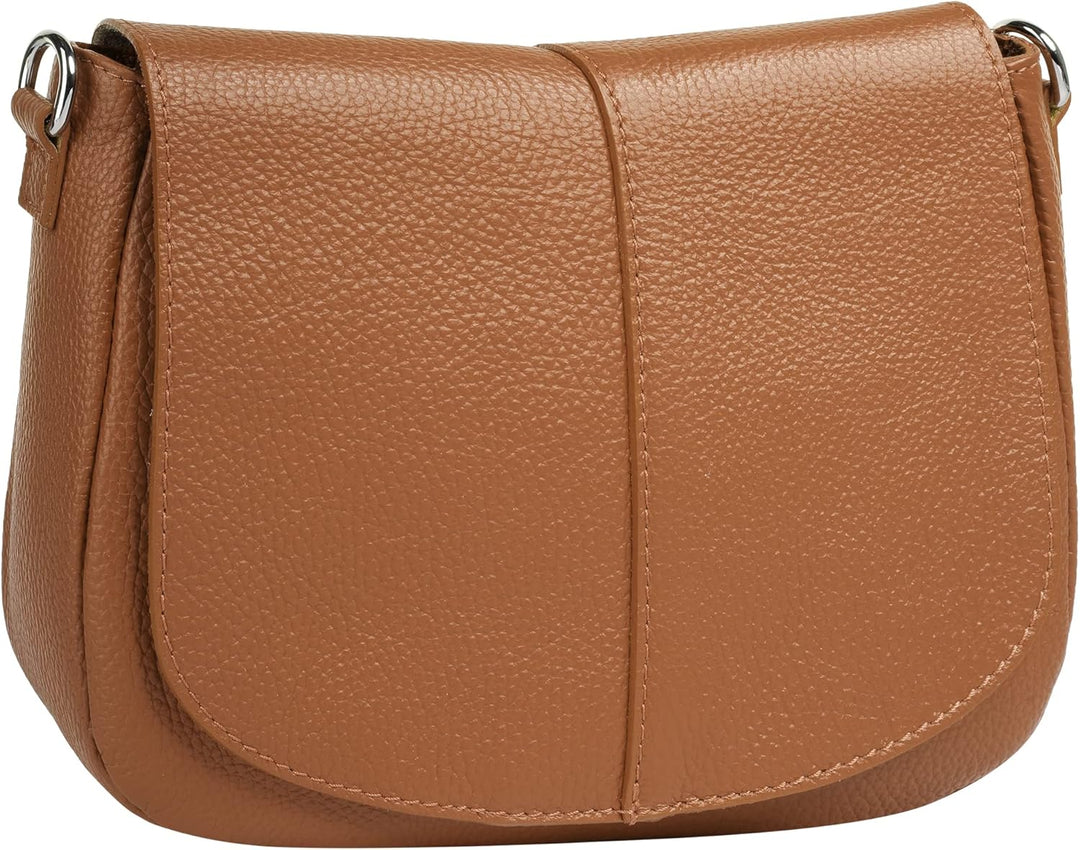 Umhängetasche Echt Leder Damen Made in Italy | Handtasche mit Deckelklappe | elegante Crossbody Bag