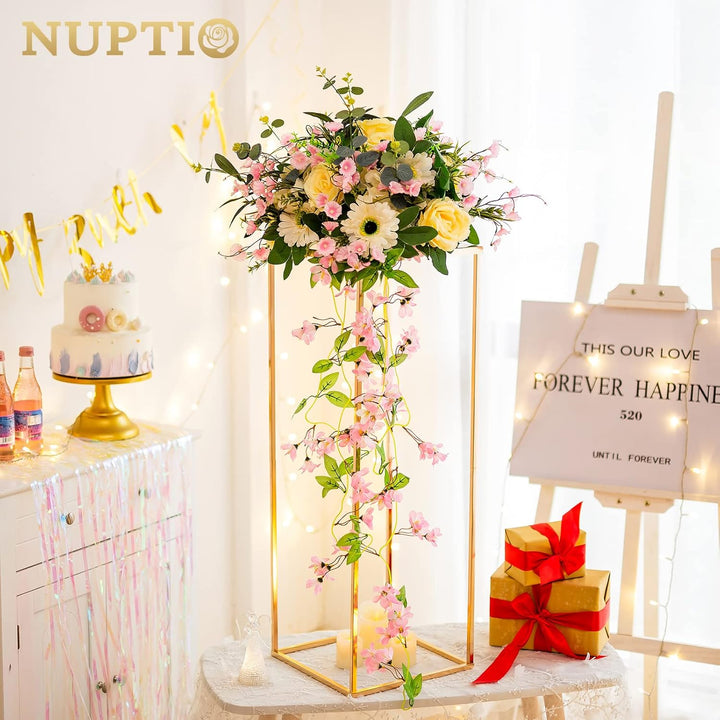 Nuptio Gold Vase für Hochzeit Tafelaufsätze - 2 Stück 80cm Hohe Metallblumenvasen Blumen Stehen für