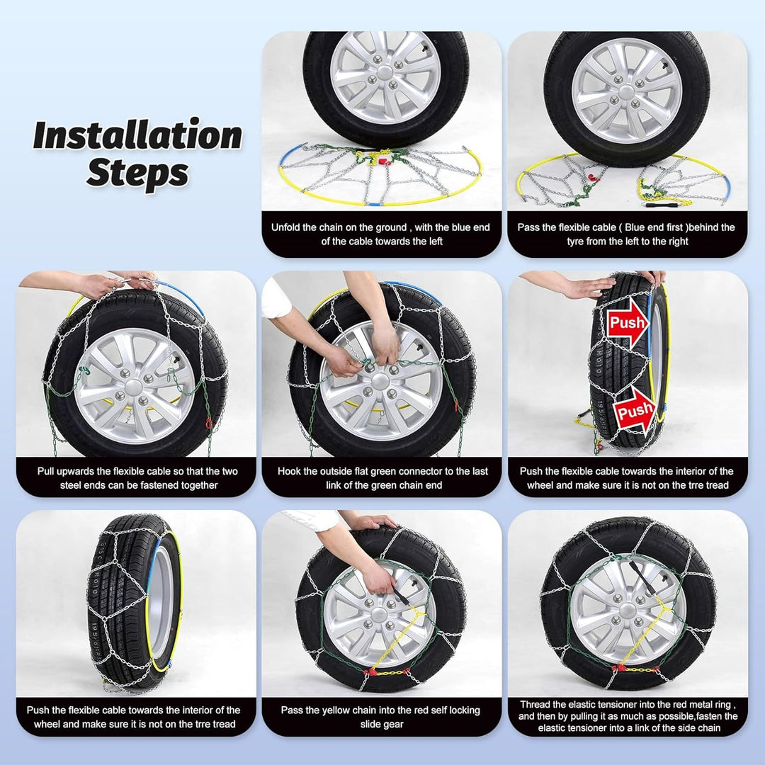 Alloy Steel Snow Chains, Schneeketten Legierung Stahl, 2 Stück x 12mm, Auto Schneeketten mit automat