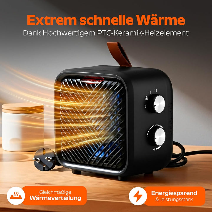 3 in 1 Keramik Elektro Heizlüfter – Elektroheizung klein & leiser Heizungslüfter mit Thermostat (100
