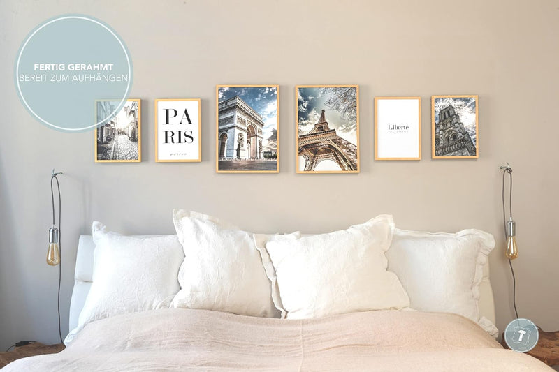 Papierschmiede® Mood Poster Set Paris, Fertiges Bilder Set mit Rahmen (Holz, Natur), Wohnzimmer Deko