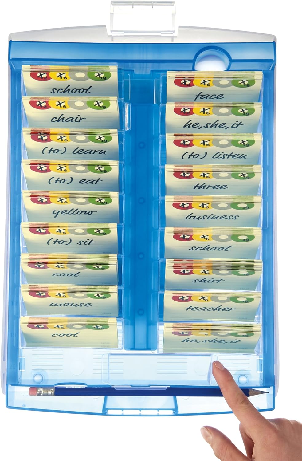 HAN Lernbox CROCO 2-6-19, einfach Vokabeln lernen mit 19 Kästchen, 1 x Bleistift, DIN A8 Karteikaste