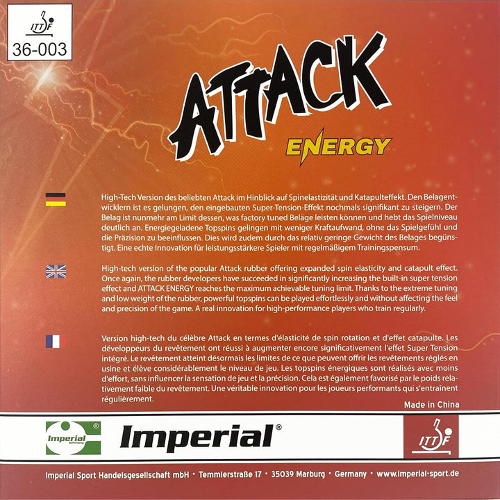 Imperial Attack Energy | Offensiv Tischtennisbelag | Noppen innen | Wettkampf &amp; Training | ITTF Zula