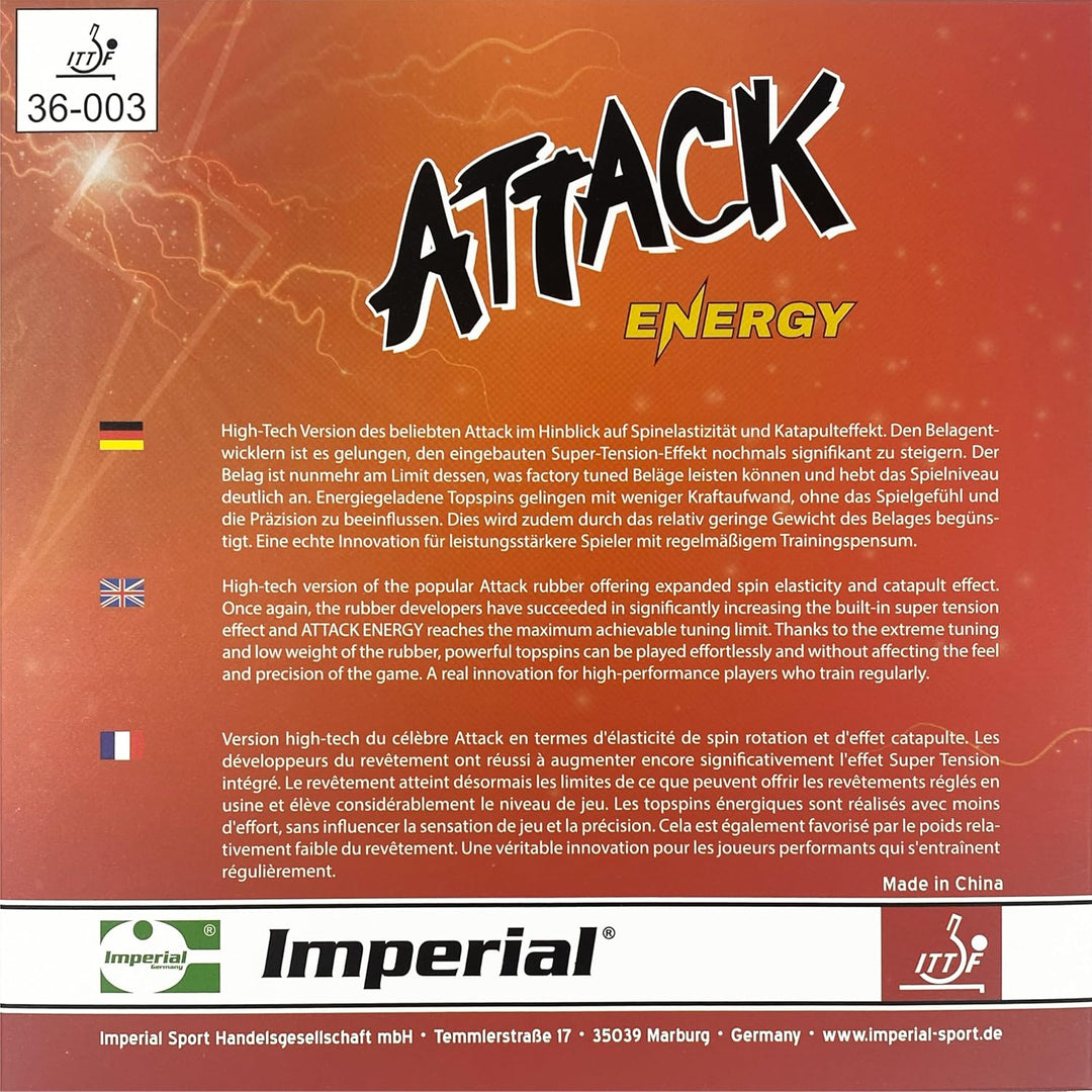 Imperial Attack Energy | China Tischtennis Belag | Noppen innen | Offensiv | ITTF Zulassung Schwarz