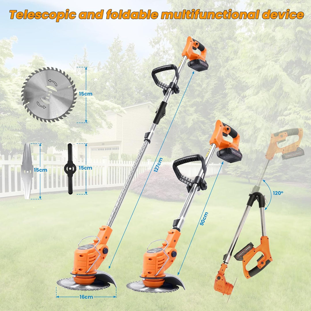 Rasentrimmer mit Akku 21V, Klappbarer Akku Freischneider mit 4.0AH Batterien, Akku Rasentrimmer & Ra