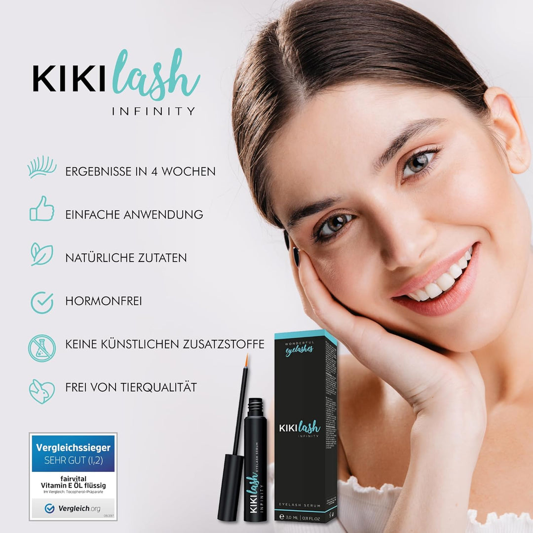 KIKILASH Wimpernserum Wachstum 3ml - Natürliche Wimpernserum Hormonfrei für Lange & Dichte Wimpern -