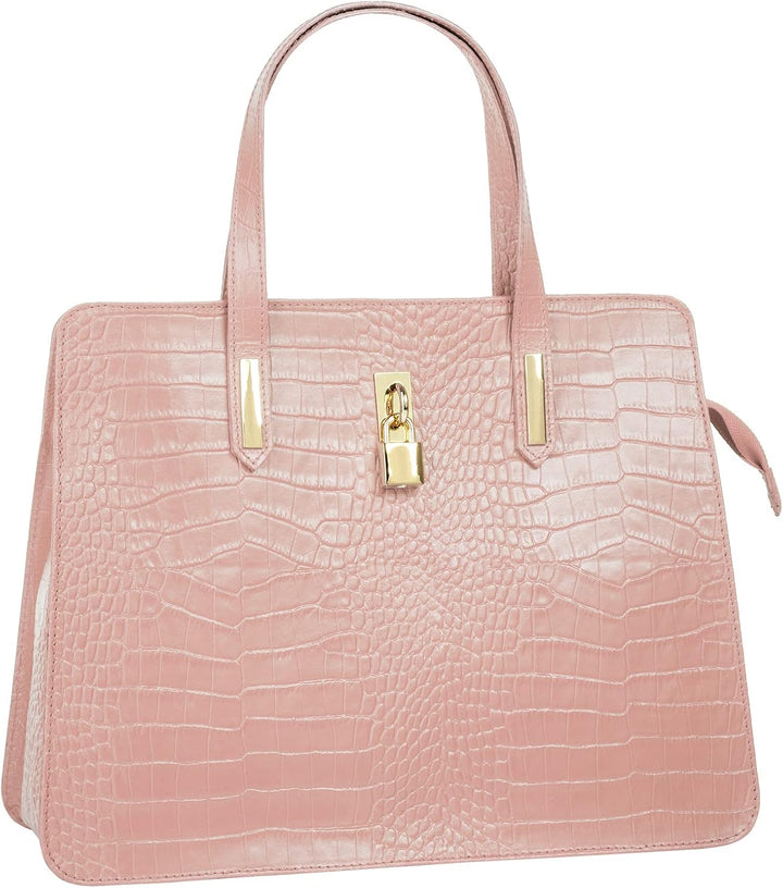 Handtasche Echt Leder Damen Made in Italy, Smartphonefach, Kroko-Design, elegante Umhängetasche, Dam