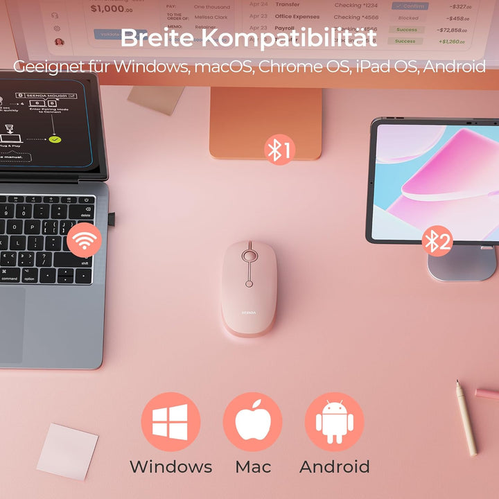 seenda MOU001 Bluetooth Maus, USB + Dual-Bluetooth 3 Geräte Verbindung, Maus Kabellos mit 3 DPI-Stuf