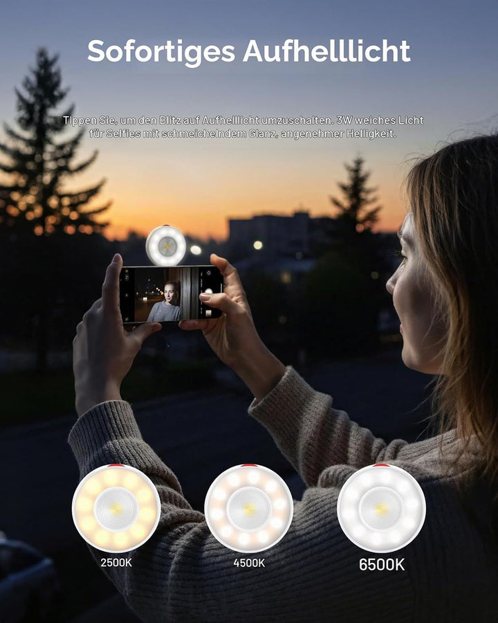 TELESIN 2-in-1 Magnetische Selfie-Leuchte mit Blitzlicht, MagSafe-kompatibel, CRI 85+, 5000 Lux Ring